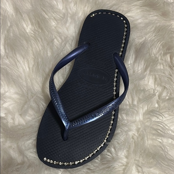 Havaianas Shoes - Havaianas Blue Flip Flops with Rhinestone Accents